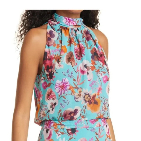 FUZZI Floral Halter Neck Swing Top, Size XL - Picture 3 of 16
